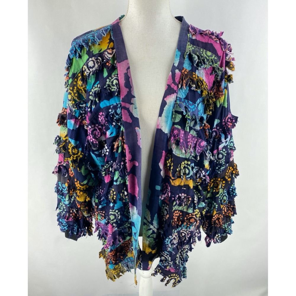 Paula Sweet Muslin Mink Art To Wear Vtg Fringe Cardigan Sweater Colorblock - Picture 3 of 14